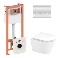 Готове рішення Qtap для ванної кімнати: підвісний унітаз Scorpio Ultra Quiet 520x365x365 + комплект інсталяції Nest 4 в 1 (лінійна клавіша Chrome) QTAP