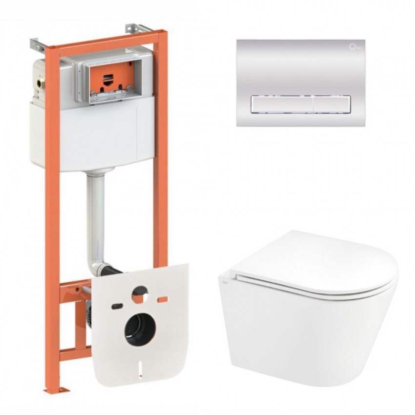 Готове рішення Qtap для ванної кімнати: підвісний унітаз Scorpio Ultra Quiet 520x365x365 + комплект інсталяції Nest 4 в 1 (лінійна клавіша Chrome) QTAP