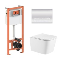 Готове рішення Qtap для ванної кімнати: підвісний унітаз Crow Ultra Quiet 490x360x290 + комплект інсталяції Nest 4 в 1 (лінійна клавіша Chrome) QTAP