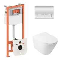 Готове рішення Qtap для ванної кімнати: підвісний унітаз Swan Ultra Quiet 485x360x320 + комплект інсталяції Nest 4 в 1 (лінійна клавіша Chrome) QTAP