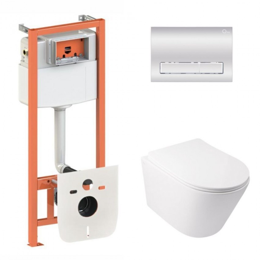 Готове рішення Qtap для ванної кімнати: підвісний унітаз Swan Ultra Quiet 485x360x320 + комплект інсталяції Nest 4 в 1 (лінійна клавіша Chrome) QTAP