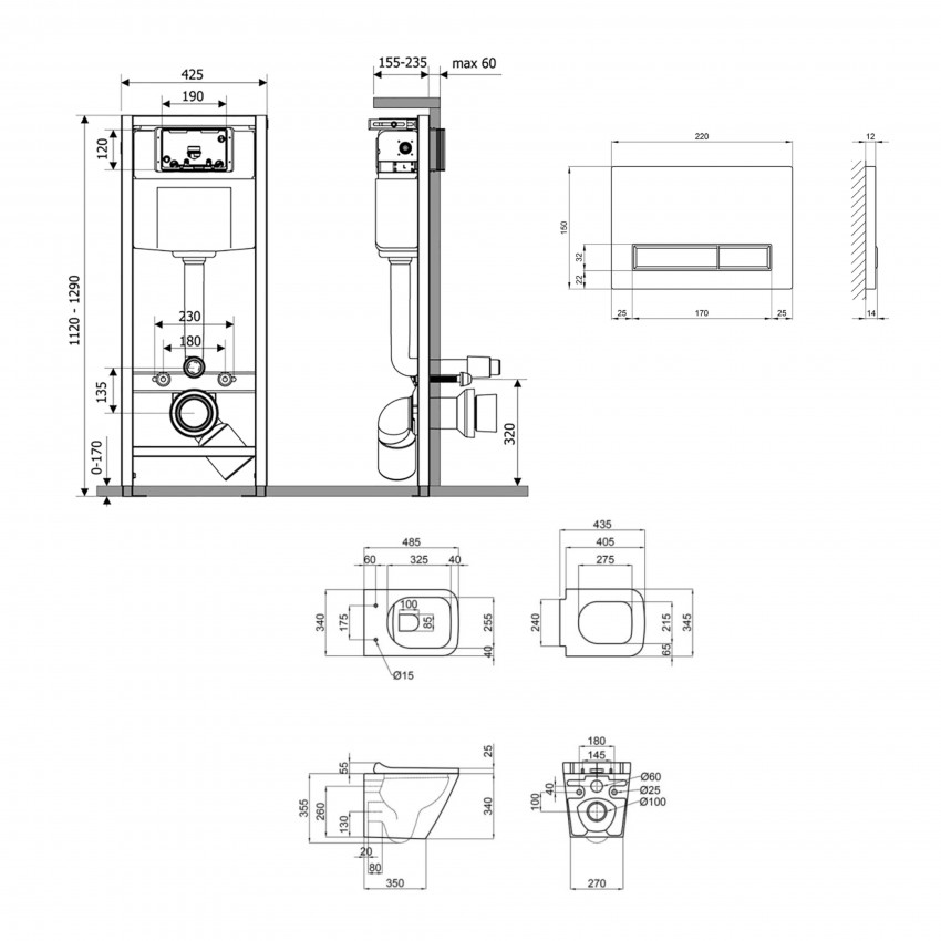 Готове рішення Qtap для ванної кімнати: підвісний унітаз Tern Ultra Quiet 490x365x325 + комплект інсталяції Nest 4 в 1 (лінійна клавіша White) QTAP фото 1