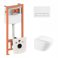 Готове рішення Qtap для ванної кімнати: підвісний унітаз Robin Ultra Quiet 490x365x325 + комплект інсталяції Nest 4 в 1 (лінійна клавіша White) QTAP