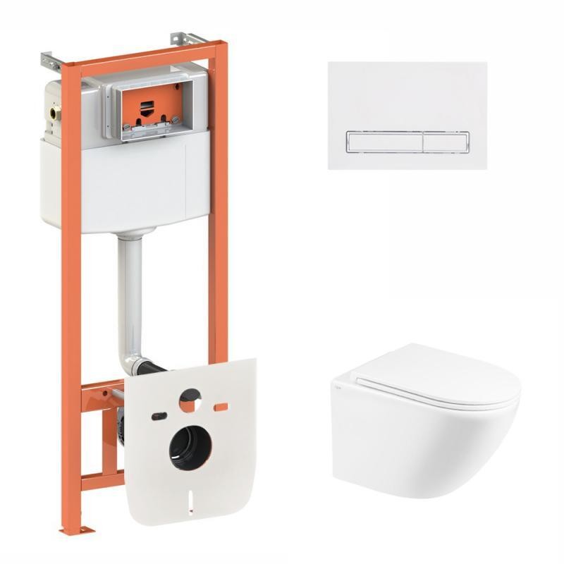 Готове рішення Qtap для ванної кімнати: підвісний унітаз Robin Ultra Quiet 490x365x325 + комплект інсталяції Nest 4 в 1 (лінійна клавіша White) QTAP