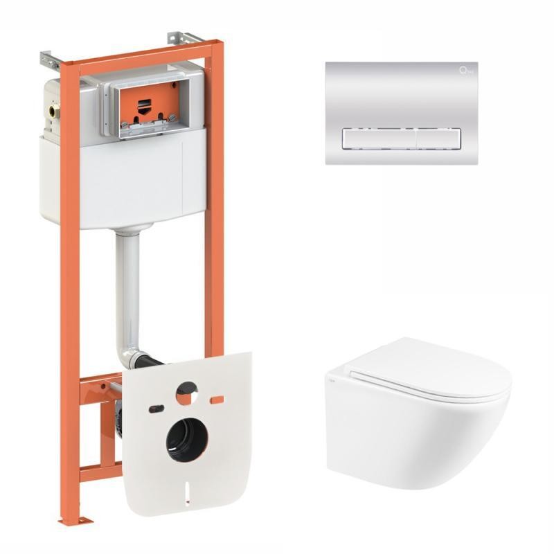 Готове рішення Qtap для ванної кімнати: підвісний унітаз Robin Ultra Quiet 490x365x325 + комплект інсталяції Nest 4 в 1 (лінійна клавіша Chrome) QTAP
