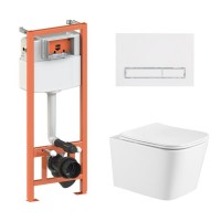 Готове рішення Qtap для ванної кімнати: підвісний унітаз Crow Ultra Quiet 490x360x290 + комплект інсталяції Nest 4 в 1 (лінійна клавіша White) QTAP