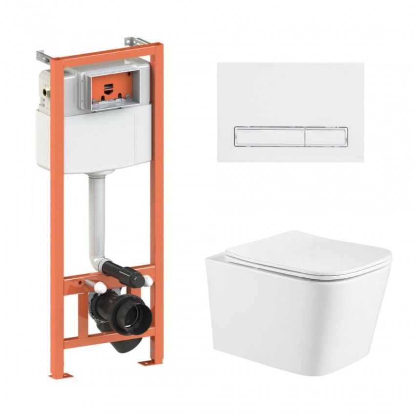 Готове рішення Qtap для ванної кімнати: підвісний унітаз Crow Ultra Quiet 490x360x290 + комплект інсталяції Nest 4 в 1 (лінійна клавіша White) QTAP