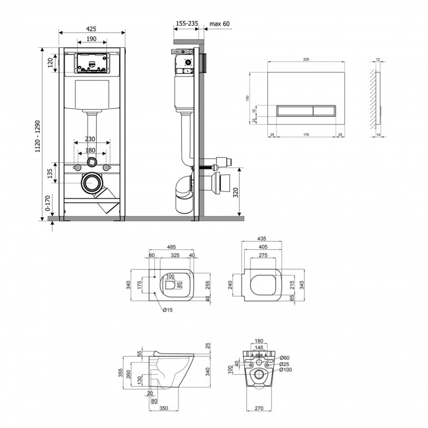 Готове рішення Qtap для ванної кімнати: підвісний унітаз Tern Ultra Quiet 490x365x325 + комплект інсталяції Nest 4 в 1 (лінійна клавіша Chrome) QTAP фото 1