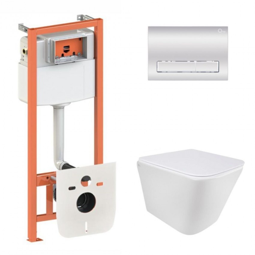 Готове рішення Qtap для ванної кімнати: підвісний унітаз Tern Ultra Quiet 490x365x325 + комплект інсталяції Nest 4 в 1 (лінійна клавіша Chrome) QTAP