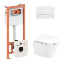 Готове рішення Qtap для ванної кімнати: підвісний унітаз Scorpio Ultra Quiet 520x365x365 + комплект інсталяції Nest 4 в 1 (лінійна клавіша White) QTAP