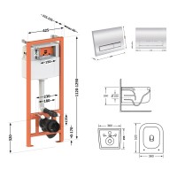 Готове рішення Qtap для ванної кімнати: підвісний унітаз Gemini Ultra Quiet 520×360×350 + комплект інсталяції Nest 4 в 1 (лінійна клавіша Chrome) QTAP фото 1