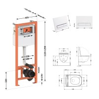 Готове рішення Qtap для ванної кімнати: підвісний унітаз Gemini Ultra Quiet 530х365х373 + комплект інсталяції Nest 4 в 1 (лінійна клавіша White) QTAP фото 1