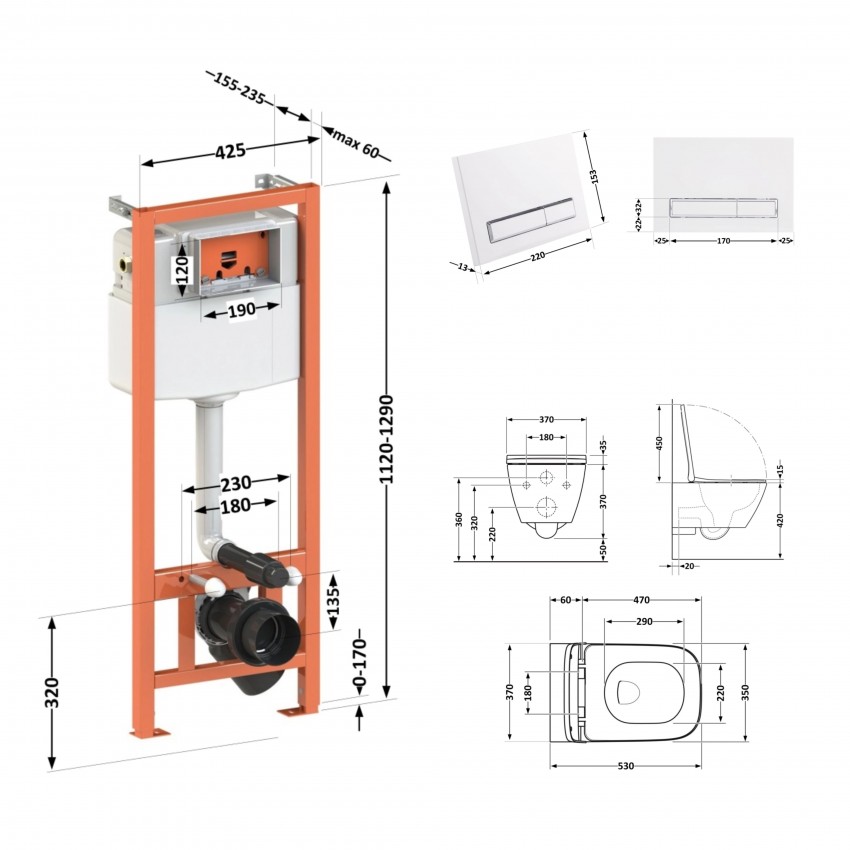 Готове рішення Qtap для ванної кімнати: підвісний унітаз Gemini Ultra Quiet 530х365х373 + комплект інсталяції Nest 4 в 1 (лінійна клавіша White) QTAP фото 1