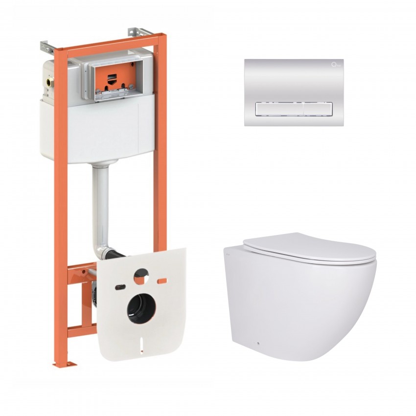 Готове рішення Qtap для ванної кімнати: підвісний унітаз Robin Ultra Quiet 520x365x365 + комплект інсталяції Nest 4 в 1 (лінійна клавіша Chrome) QTAP