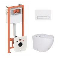 Готове рішення Qtap для ванної кімнати: підвісний унітаз Robin Ultra Quiet 520x365x365 + комплект інсталяції Nest 4 в 1 (лінійна клавіша White) QTAP