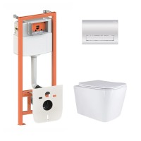 Готове рішення Qtap для ванної кімнати: підвісний унітаз Tern Ultra Quiet 525x345x360 + комплект інсталяції Nest 4 в 1 (лінійна клавіша Chrome) QTAP