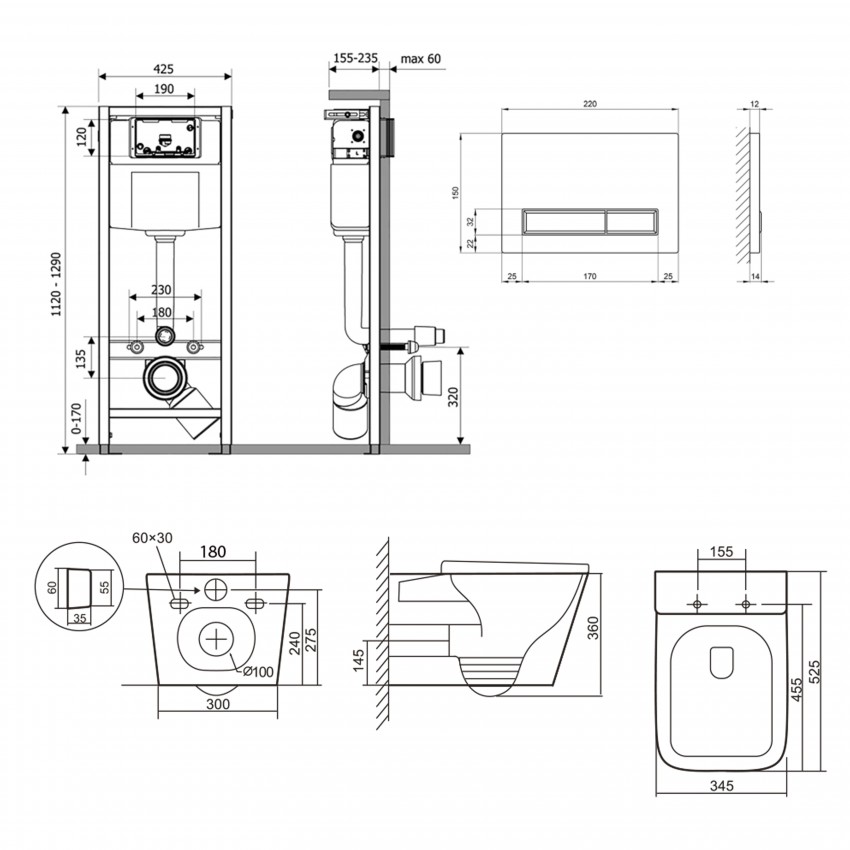 Готове рішення Qtap для ванної кімнати: підвісний унітаз Tern Ultra Quiet 525x345x360 + комплект інсталяції Nest 4 в 1 (лінійна клавіша White) QTAP фото 1