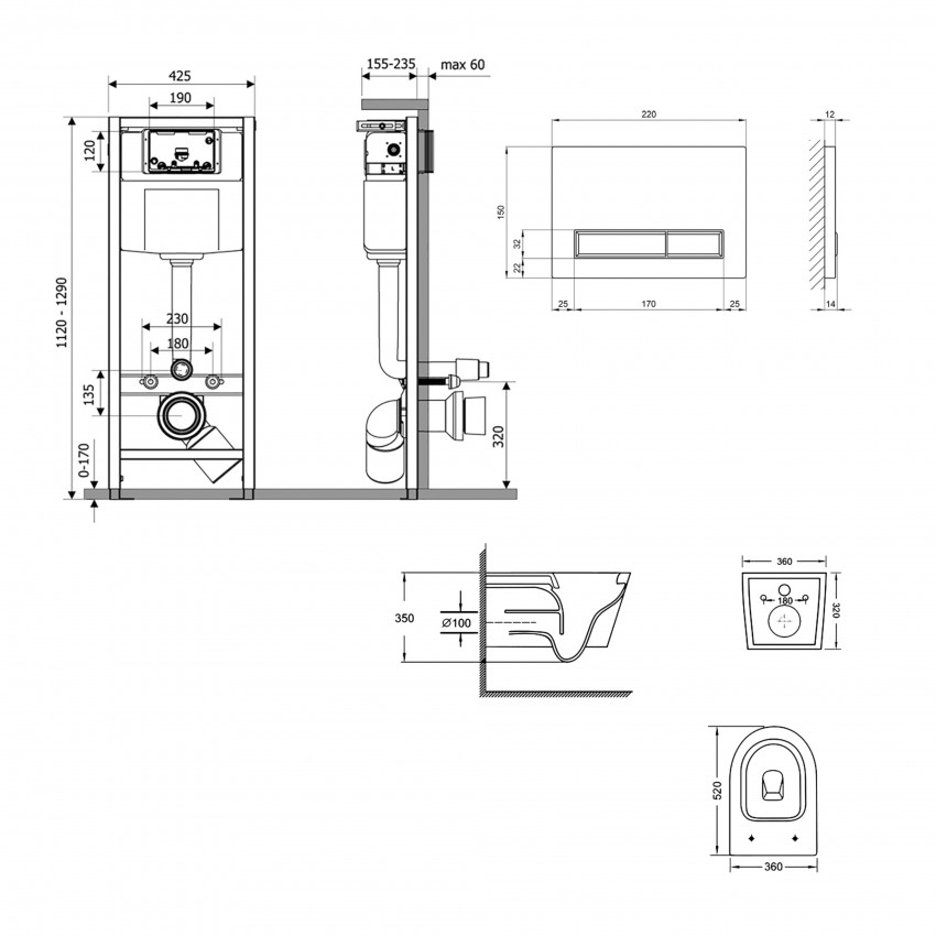 Готове рішення Qtap для ванної кімнати: підвісний унітаз Swan Ultra Quiet 520x360x320 + комплект інсталяції Nest 4 в 1 (лінійна клавіша White) QTAP фото 1