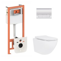 Готове рішення Qtap для ванної кімнати: підвісний унітаз Jay Ultra Quiet 520x360x320 + комплект інсталяції Nest 4 в 1 (лінійна клавіша Chrome) QTAP