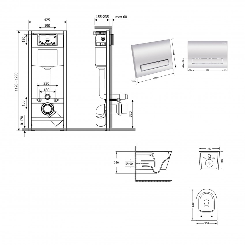 Готове рішення Qtap для ванної кімнати: підвісний унітаз Swan Ultra Quiet 520x360x320 + комплект інсталяції Nest 4 в 1 (лінійна клавіша Chrome) QTAP фото 1