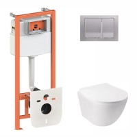 Готове рішення Qtap для ванної кімнати: підвісний унітаз Jay Rimless 520х360х320 + комплект інсталяції Nest 4 в 1 (квадратна клавіша Satin) QTAP