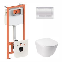 Готове рішення Qtap для ванної кімнати: підвісний унітаз Jay Rimless 520х360х320 + комплект інсталяції Nest 4 в 1 (квадратна клавіша Chrome) QTAP