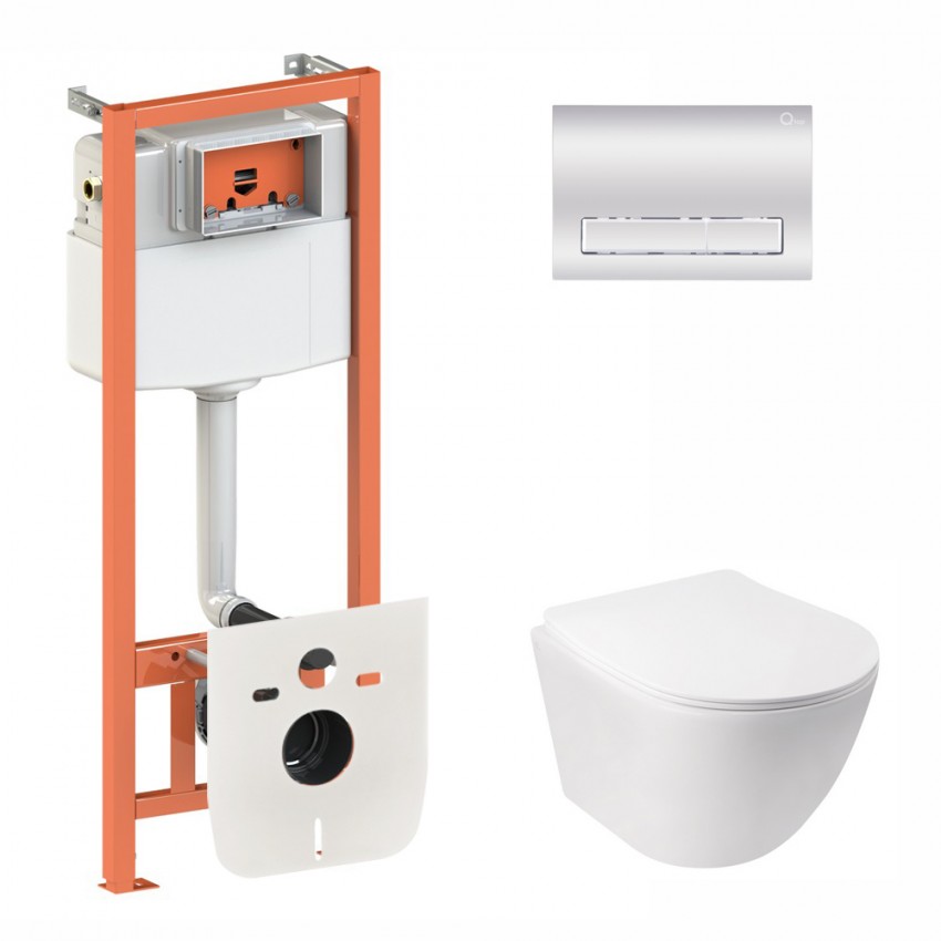 Готове рішення Qtap для ванної кімнати: підвісний унітаз Jay Rimless 520х360х320 + комплект інсталяції Nest 4 в 1 (лінійна клавіша Chrome) QTAP