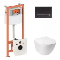 Готове рішення Qtap для ванної кімнати: підвісний унітаз Jay Rimless 520х360х320 + комплект інсталяції Nest 4 в 1 (лінійна клавіша Black mat) QTAP