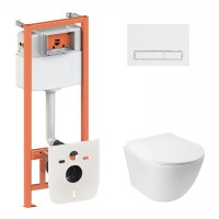 Готове рішення Qtap для ванної кімнати: підвісний унітаз Jay Rimless 520х360х320 + комплект інсталяції Nest 4 в 1 (лінійна клавіша White) QTAP