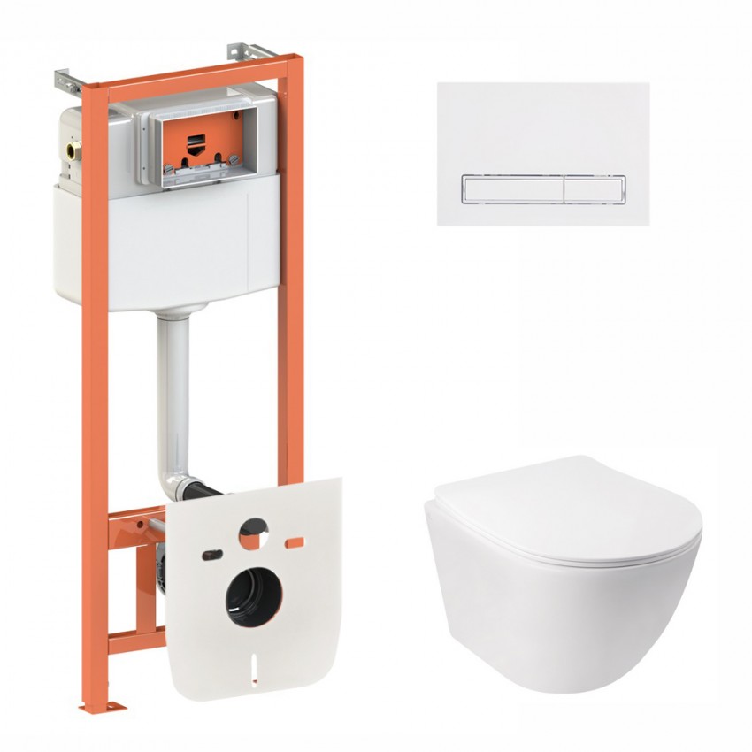 Готове рішення Qtap для ванної кімнати: підвісний унітаз Jay Rimless 520х360х320 + комплект інсталяції Nest 4 в 1 (лінійна клавіша White) QTAP