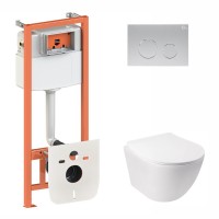 Готове рішення Qtap для ванної кімнати: підвісний унітаз Jay Rimless 520х360х320 + комплект інсталяції Nest 4 в 1 (кругла клавіша Satin) QTAP