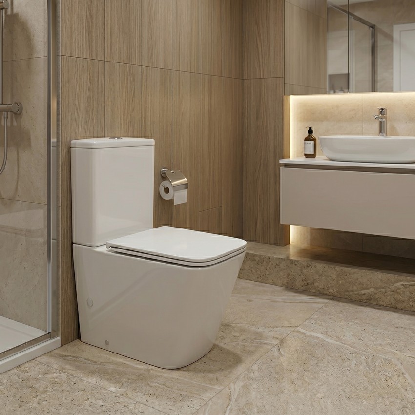 DFL2170211W Flow square Компакт 610x365x825мм з кришкою soft-close, Vortex Flush, білий глянець (1 сорт) DEVIT