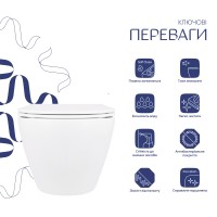 Унітаз підвісний Jay Rimless 520х360х320 мм, White, з сидінням Slim Duroplast/ Soft-close/ Quick Release QT07335176W Qtap QTAP фото 2
