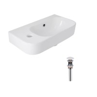 Комплект Qtap Tern: Раковина підвісна прамокутна ліва 450х250х158 мм White + Донний клапан PU02O QTAP