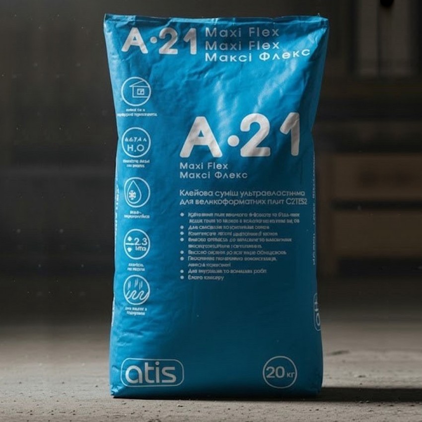 Клей для широкоформатних плит ATIS A-21 Maxi Flex 20кг (сірий) C2TE S2 (1 сорт) ATIS