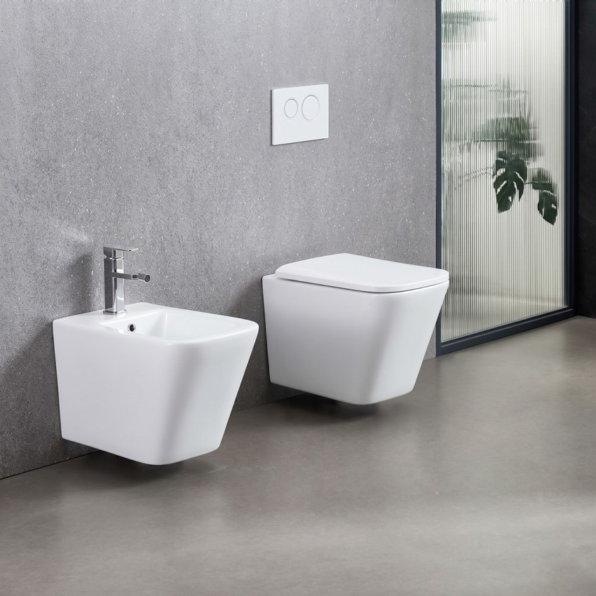 DFL0520400W Flow square Біде 485x345x330мм з отвором під змішувач, білий глянець (1 сорт) DEVIT