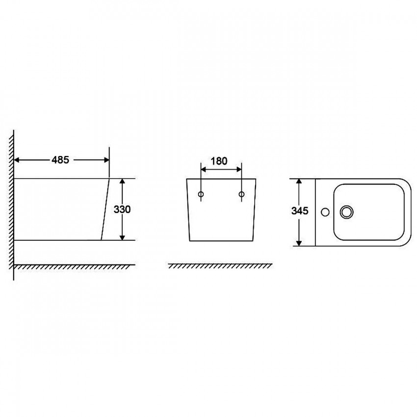 DFL0520400W Flow square Біде 485x345x330мм з отвором під змішувач, білий глянець (1 сорт) DEVIT фото 2