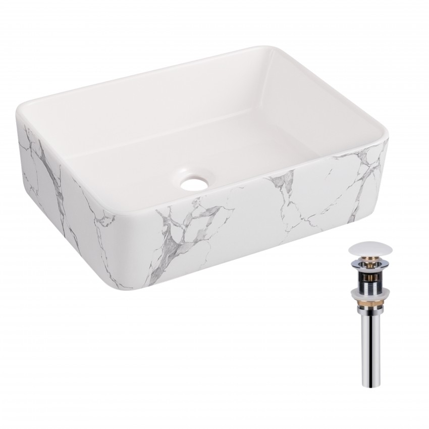 Раковина накладна Tern 480x370x135 мм, Marble, прямокутна, з донним клапаном QT17116069MR Qtap QTAP