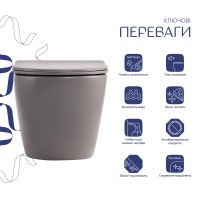 Унітаз підвісний Robin Ultra Quiet 490×365×325 мм, Stone Grey, з сидінням Slim Duroplast / Soft-close / Quick Release QT13332381АSSG Qtap QTAP фото 2