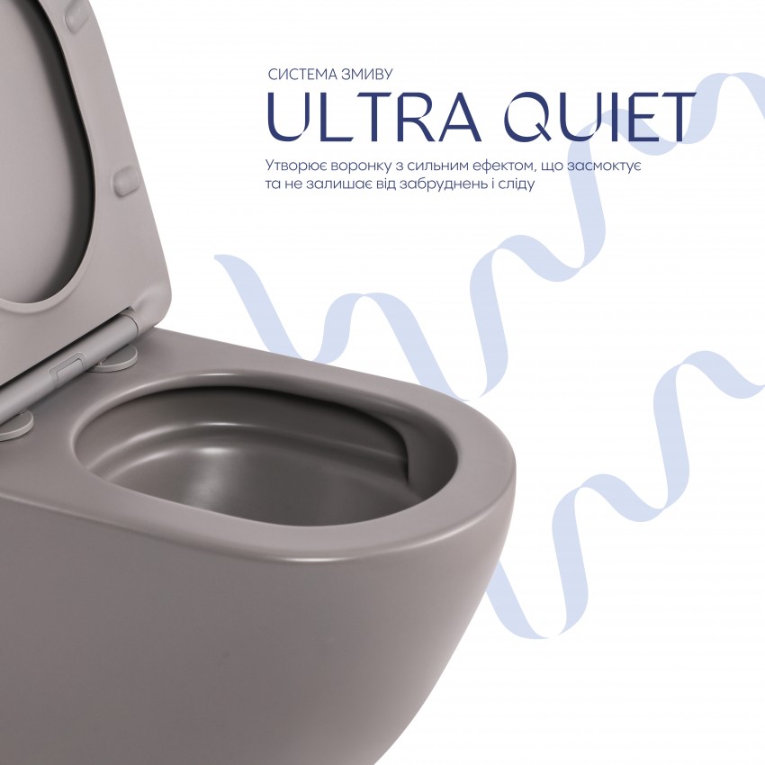 Унітаз підвісний Robin Ultra Quiet 490×365×325 мм, Stone Grey, з сидінням Slim Duroplast / Soft-close / Quick Release QT13332381АSSG Qtap QTAP фото 4