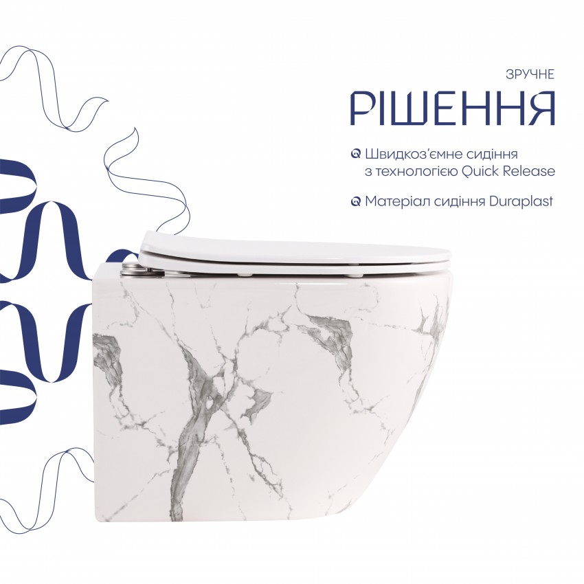 Унітаз підвісний Robin Ultra Quiet 490×365×325 мм, Marble, з сидінням Slim Duroplast / Soft-close / Quick Release QT13332381АSMR Qtap QTAP фото 3