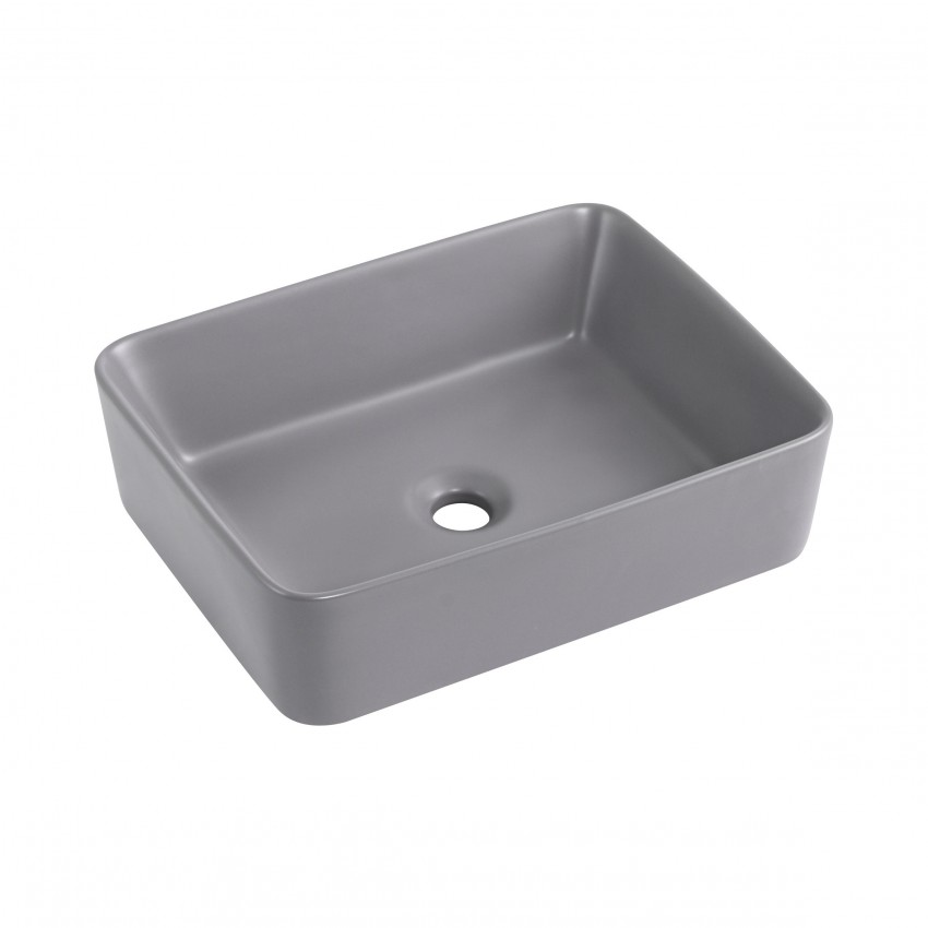 Раковина накладна Tern 480x370x135 мм, Stone grey, прямокутна, з донним клапаном QT17116069SG Qtap QTAP