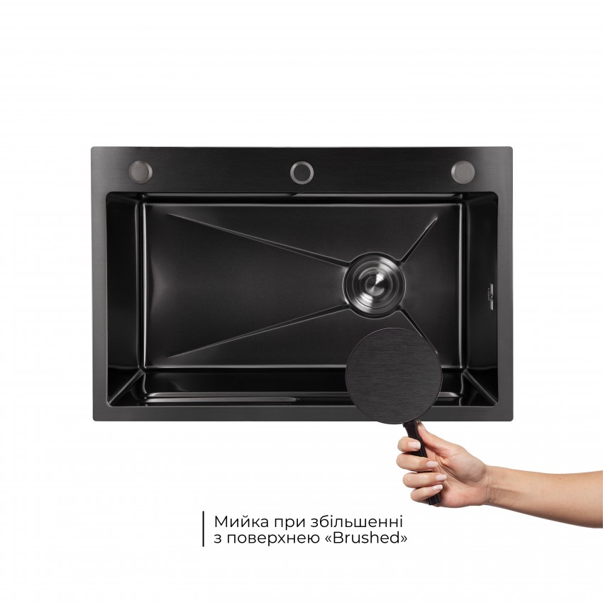 Мийка для кухні інтегрована Handmade H6845B Brushed Black PVD 3,0/1,0 мм LDH6845BRUBLM49456 Lidz LIDZ фото 3