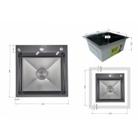 Мийка для кухні інтегрована Handmade H4545HB Decor Black PVD Honeycomb 2,5/0,5 мм LDH4545HDECBLM49438 Lidz LIDZ фото 1