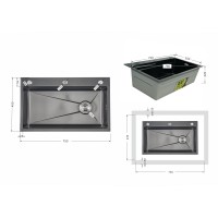 Мийка для кухні інтегрована Handmade H7545B Brushed Black PVD 3,0/1,0 мм LDH7545BRUBLM49458 Lidz LIDZ фото 1