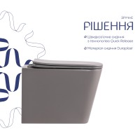 Унітаз підвісний Tern Ultra Quiet 520×345×325 мм, Stone grey, з сидінням Slim Duroplast / Soft-close / Quick Release QTTER26SG49000 Qtap QTAP фото 3