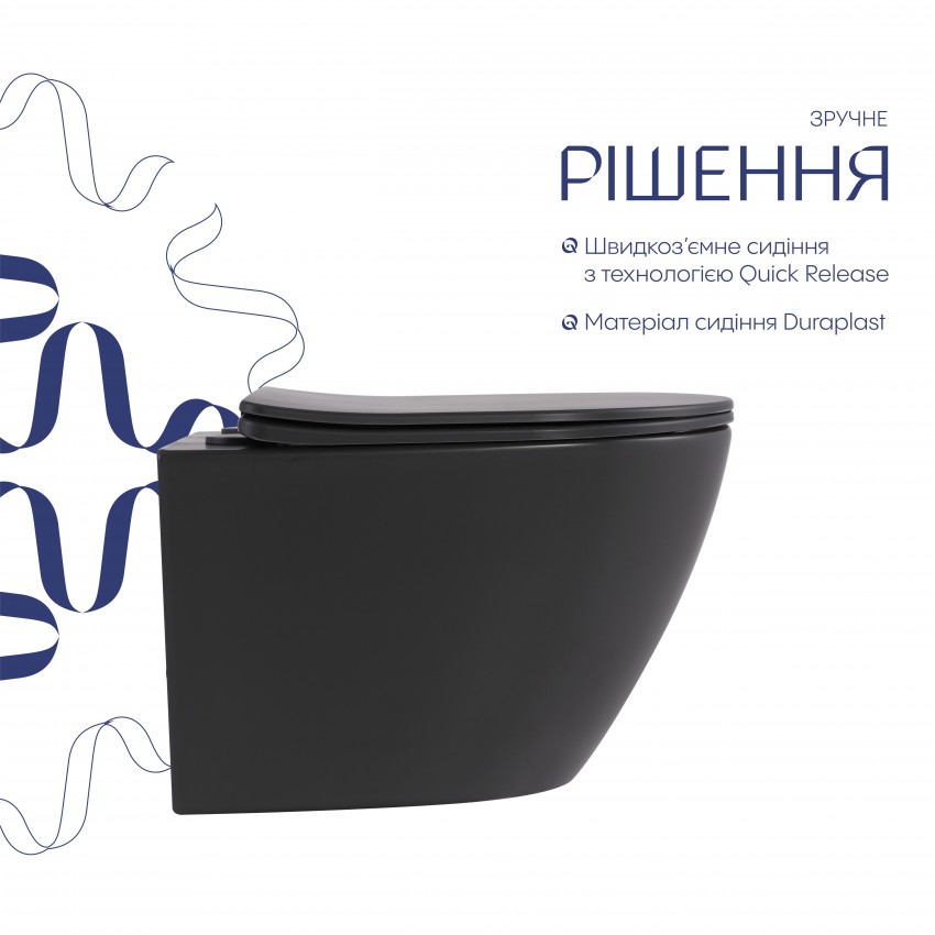 Унітаз підвісний Robin Ultra Quiet 520×365×340 мм, Anthracite, з сидінням Slim Duroplast / Soft-close / Quick Release QTROB26AN48995 Qtap QTAP фото 3
