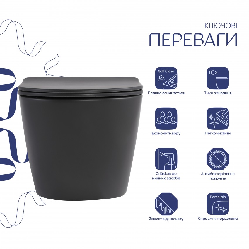 Унітаз підвісний Robin Ultra Quiet 520×365×340 мм, Anthracite, з сидінням Slim Duroplast / Soft-close / Quick Release QTROB26AN48995 Qtap QTAP фото 2