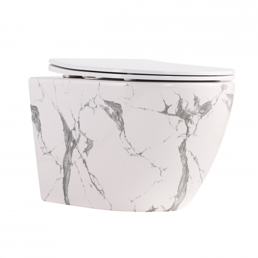 Унітаз підвісний Robin Ultra Quiet 520×365×340 мм, Marble, з сидінням Slim Duroplast / Soft-close / Quick Release QTROB26MR48998 Qtap QTAP