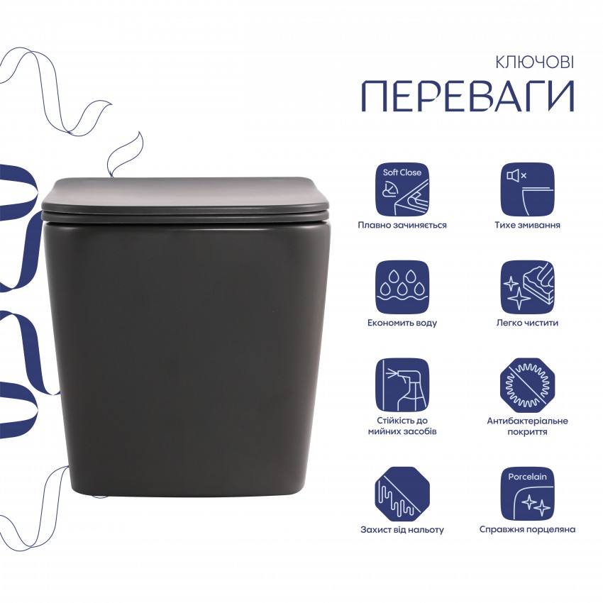 Унітаз підвісний Tern Ultra Quiet 520×345×325 мм, Anthracite, з сидінням Slim Duroplast / Soft-close / Quick Release QTTER26AN48999 Qtap QTAP фото 2